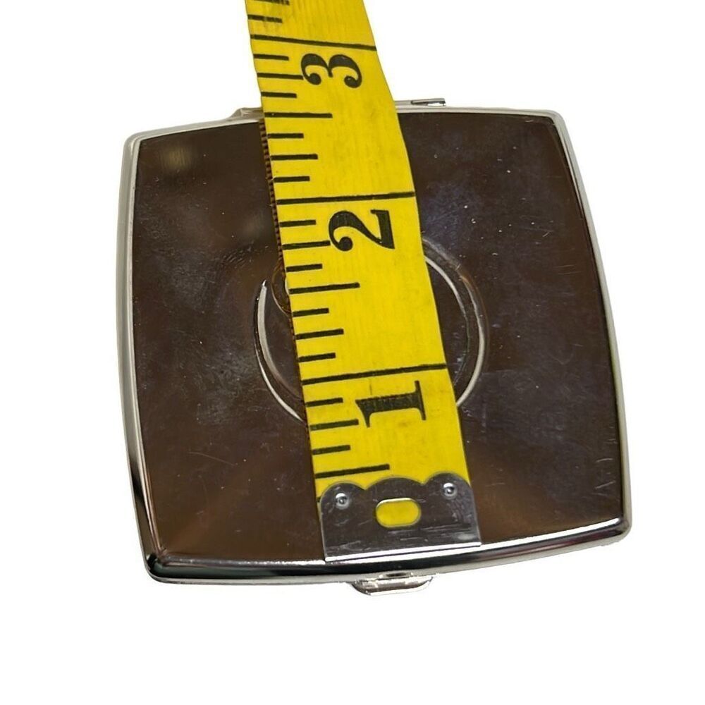 St. John Classic Design Silver Tone Snap Logo Compact Mirror Size 2.5" x 2.5" - Picture 4 of 10